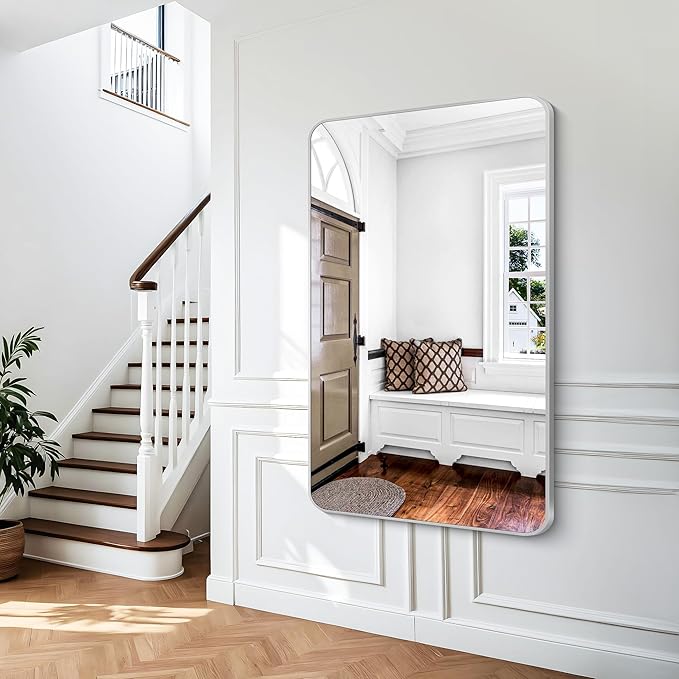 BONEWEI Silver Bathroom Mirror,60x36 inch Wall Mirror for Bathroom Wall Mounted,Rectangle Mirror for Bathroom Over Sink,Modern Frame Round Corner for Living Room,Bedroom Entryway,Horizontal/Vertical