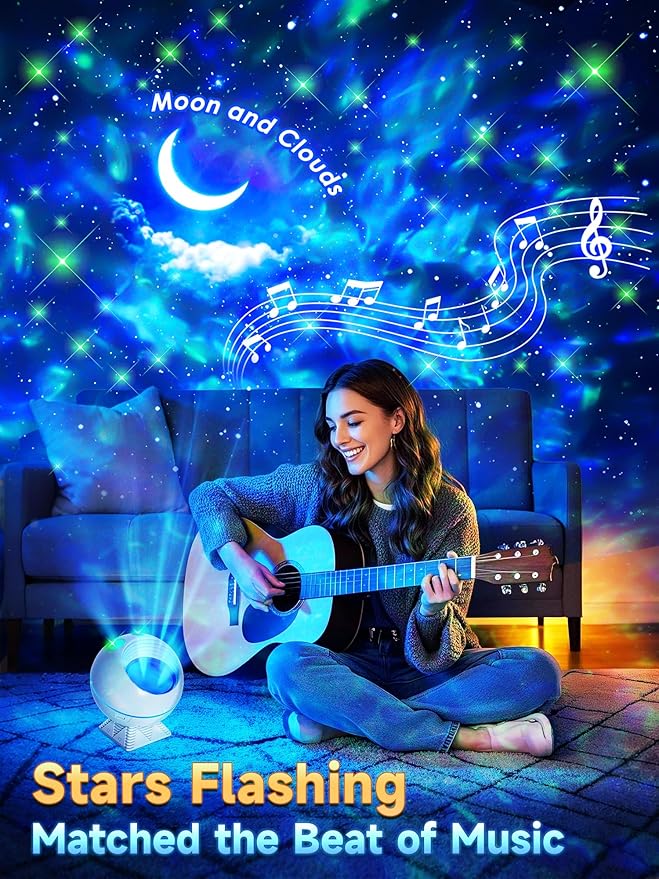 One Fire Galaxy Light Projector, 42 Colors Star Projector Galaxy Light+Moon+Clouds, Unique Rhythm Mode, Dimmable+Remote Control Starlight Projector, Adults, Kids