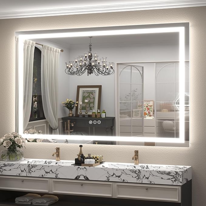 66x40 inch Large LED Mirror for Bathroom, Lighted Vanity Mirror for Wall, Dimmable, Anti-Fog, Shatter-Proof, ETL Listed (Front Lights + Backlit)