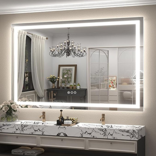66x40 inch Large LED Mirror for Bathroom, Lighted Vanity Mirror for Wall, Dimmable, Anti-Fog, Shatter-Proof, ETL Listed (Front Lights + Backlit)