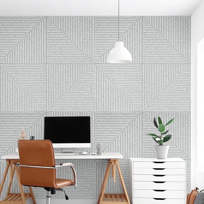 Art3d 6-Pack Self-Adhesive Acoustic Wall Panels for Home Décor, 24 x 24 Inch Soundproofing Panels for Office Studio Bedroom - High Noise Absorption Polyester Fiber, Gray