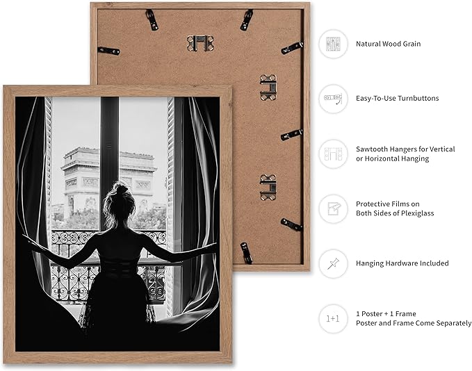 Poster Master Vintage Photograph Poster - Retro Minimalist Print - Girl In The Open Window, Black & White, Simple - Gift for Artist, Friend - Wall Decor for Living Room, Dorm, 11x14 Beige Framed