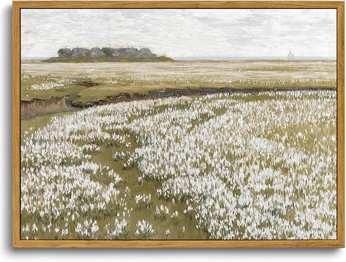 KISSFOX Vintage Landscape Canvas Wall Art Nature Wildflower Field Scenery Prints Country Painting Picture Decor Artwork Rustic Farmhouse Gallery Office Living Room Bedroom Bathroom