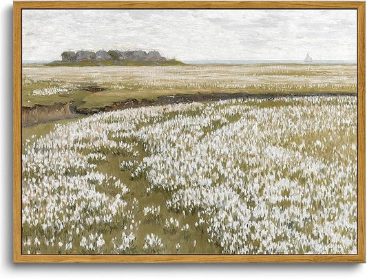 KISSFOX Vintage Landscape Canvas Wall Art Nature Wildflower Field Scenery Prints Country Painting Picture Decor Artwork Rustic Farmhouse Gallery Office Living Room Bedroom Bathroom