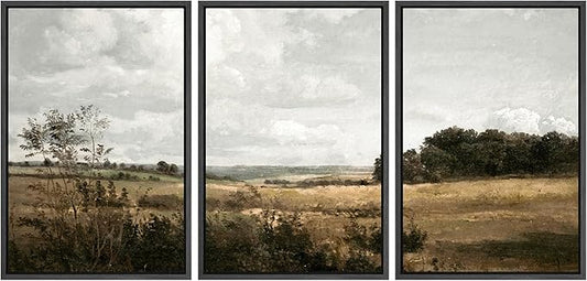 MUDECOR Framed Canvas Print Wall Art Rustic Fields Tranquil Countryside Landscape Nature Wilderness Illustrations Realism Decorative Panoramic Earth for Living Room, Bedroom, Office - 16"x24"x3 Black