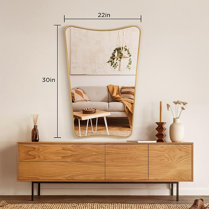 Bathroom Mirror- Irregular Wall Mirror Espejos Decorative 22"x30" Gold Aviation Aluminum Alloy Frame for Bathroom, Bedroom, Living Room, Cloakroom, Entryway