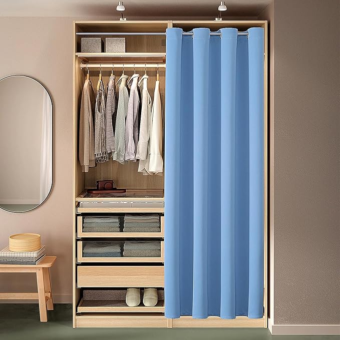 ChrisDowa Blackout Door Curtains for Doorway Privacy, Grommet Closet Curtains for Bedroom Closet Door, Thermal Insulated Temporary Doorway Cover Room Divider Drapes (1 Panel, Sky Blue, 52 x 80 Inch)