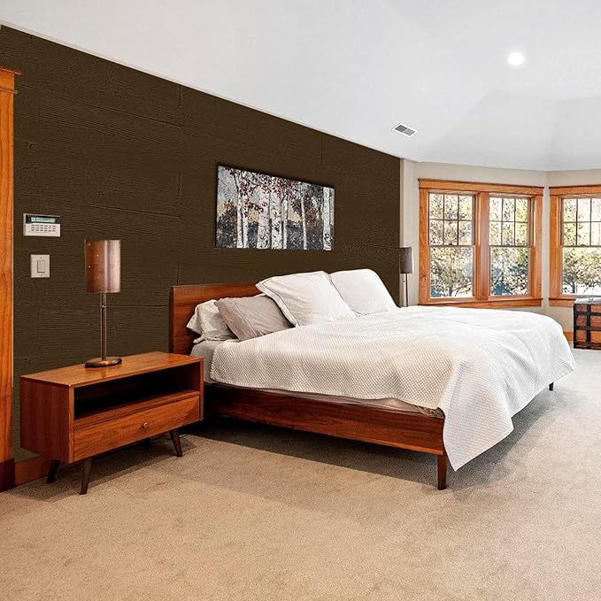 KASARO PU Faux Wood Wall Panels, 4 Pieces 3D Wainscoting Panel Accent for Interior Or Exterior Decor, 45.7 × 11.8 inch, Rustic Wood Brown