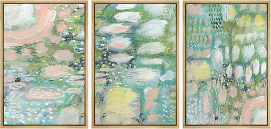 MUDECOR Framed Wall Art Print Set Vibrant Textured Abstract Multi-Colored Illustrations Modern Art Boho Decorative Colorful Chic for Living Room, Bedroom, Office - 16"x24"x3 Natural