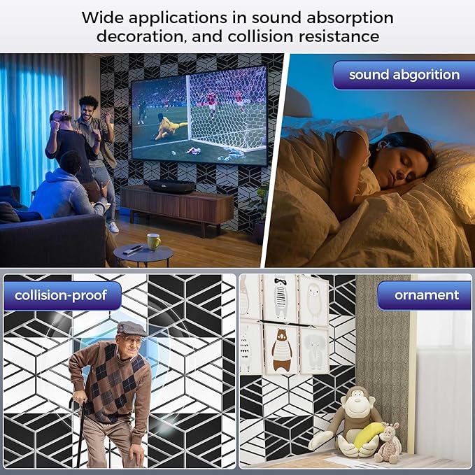 8 Pack 2-Layer Soundproof Wall Panels, 12 x 12 x 0.43 in Sound Proof Foam Panels for Walls, 1.1lb/ft³ High Density, Thicker 0.43 in, 3D Acoustic Panels,Artistic Noise Dampening Panels Black&White