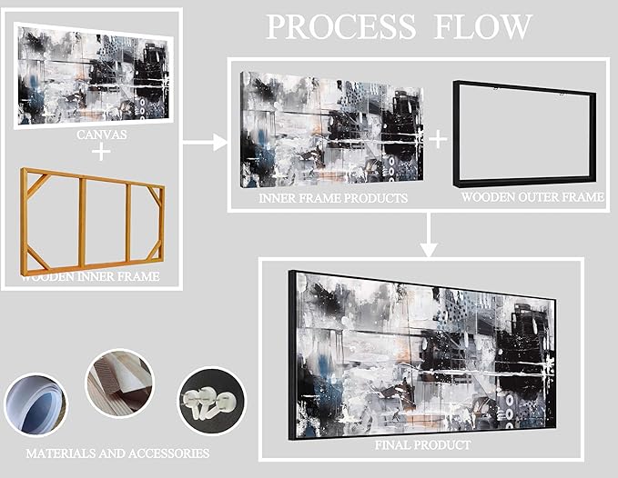 Large Abstract Canvas Wall Art - Black and White Pictures Wall Art for living room Large Size Ready to Hang Size 29" x 59"