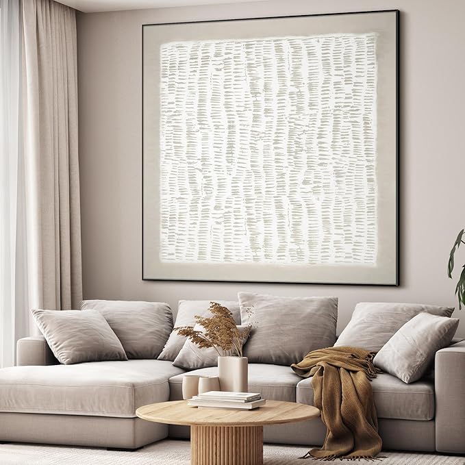 60"x60" XL Framed Wall Art - Neutral Abstract Line Design Art (Frame Assembly Required)