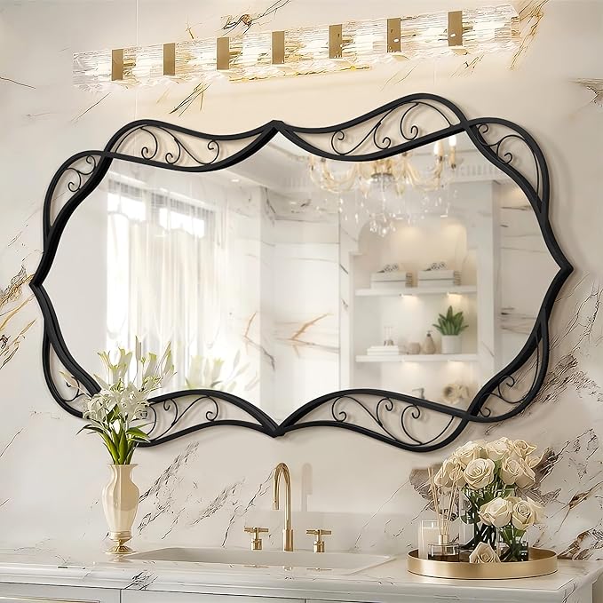 Bathroom Black Wall Mirror: 24"x48" Modern Large Mirror for Wall - Vertical or Horizontal Hanging - Home Decor for Living Room/Entryway/Fireplace/Hallway