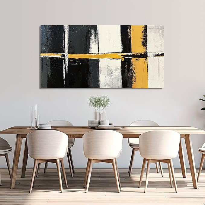 Canvas Wall Art Decor Large Wall Art Pictures for Living Room Black and White Wall Art Decor Abstract Art Work Modern Black Yellow Abstract Wall Art Prints For Bedroom Office Home Wall Decor 24"x48"