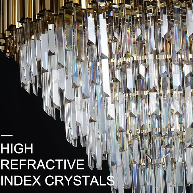 Luxury Gold Crystal Chandelier for High Ceilings, 30" Large Foyer Lighting Fixture with 5-Tier K9 Crystal Cascade, Elegant Entryway Pendant for Two-Story Homes