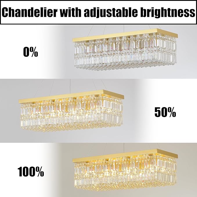 Luxury Gold Rectangular Crystal Chandelier 12-Light, 31.5" Modern K9 Raindrop Chandelier with Adjustable Chain, Dimmable Ceiling Light Fixture for Dining Room, Kitchen Island, Entryway 31.5"L x 10"W