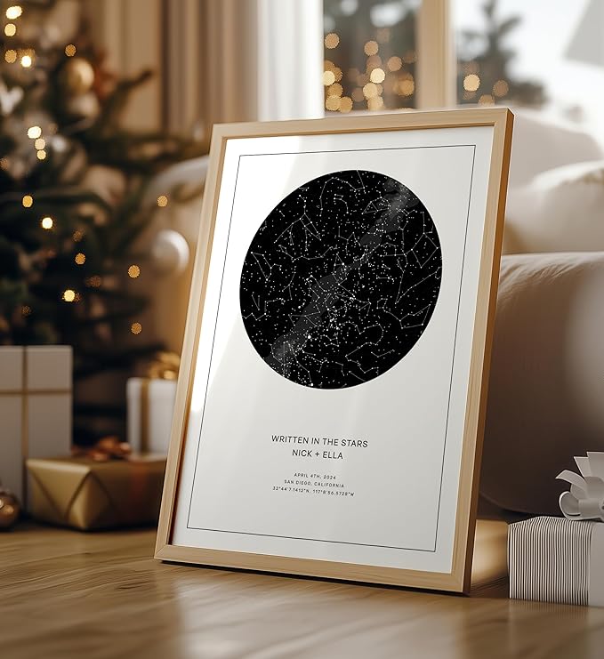 CELESTORY Custom Star Map Framed Night Sky Print Constellation Map Star Chart Gift Wall Art Poster Personalized Star Map for Specific Date Unique Gifts for Him Meaningful Gifts for Her - Star White