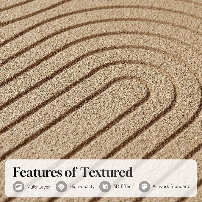 Large 3D Textured Framed Neutral Abstract Wall Art Set, 2 Piece Modern Paintings Artwork for Walls, Minimalist Beige Brown Geometric Line Pictures for Living Room Entryway Bedroom Wall Decor 24x36 In