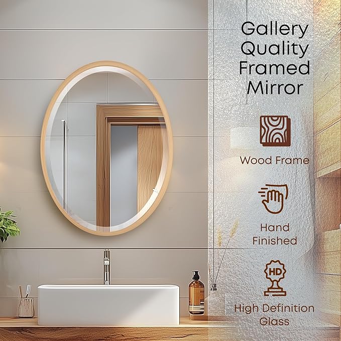 OVALCREST - Oval Wooden Beveled Wall Mirror for Home Decor, Bathroom, Vanity, Bedroom, Living Room, Hallway - London Style (Gold Paint) 41.1 x 31.1