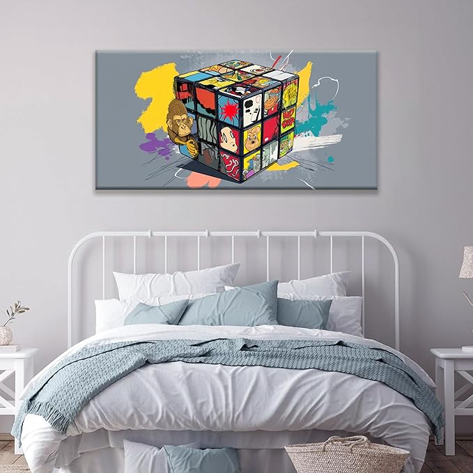 Abstract Wall Art For Living Room Artwork Graffiti Cube Canvas Art Wall Decor Modern Canvas Prints Pictures Colorful Wall Art For Home Hotel Artwork 24 X 48 Inch