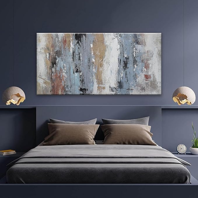 Abstract Wall Art Painting Modern Wall Decor Living Room Canvas Art Wall Decor Office Teal Blue White Wall Art Canvas Prints Artwork For Bathroom Kitchen Colorful Wall Decoration 24 X 48 Inch