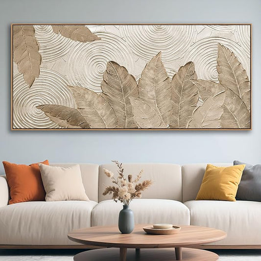 Minimalist & Modern Art for Bedroom Decor Framed Abstract & Textured Artwork for Walls Neutral & Contemporary Beige Pictures - 3D Artwork for Living Room and Boho Style 40×87IN