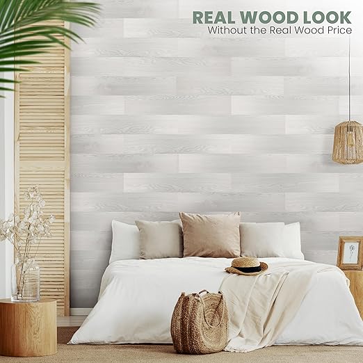 Accent Wall Planks, Peel and Stick, Accent Wall in a Box, Strong Adhesive, Light Weight, Removable, Easy DIY Install, Beautiful Accent Wall, Wainscot, Backsplash (White Washed Oak)