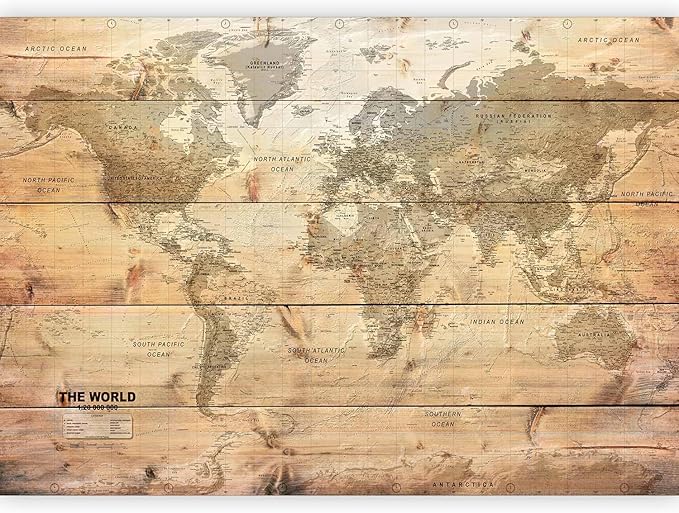 artgeist Wall Mural World Map 118x83 in - XXL Non-Woven Wallpaper Fleece Wall Decor Photo Print Picture Image Design Home Map of The World k-A-0218-a-a
