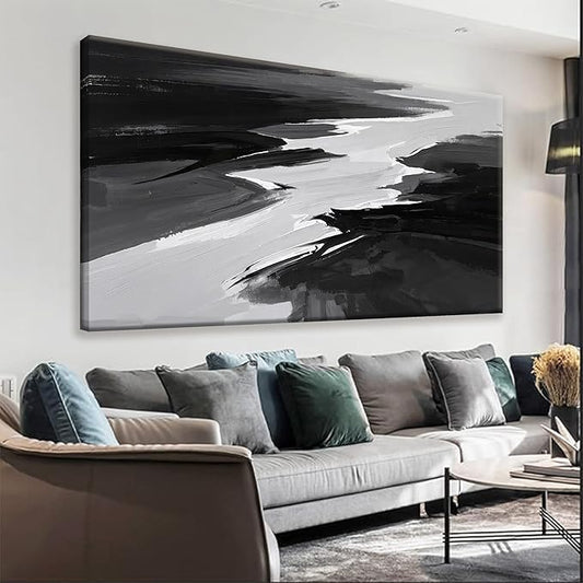 Canvas Art Wall Decor Prints Black And White Abstract Wall Art Painting Modern Grey Abstract Wall Decor Artwork For Living Room Pictures For Bedroom 24x48 In