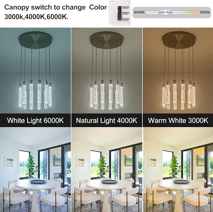 12 Lights Modern Crystal Chandelier, 59 inch Large Long Foyer Chandelier, High Ceiling Light Fixture, Foyer Pendant Lighting Dimmable Switch from 3000K 4500K 6000K for Staircase Entryway living room
