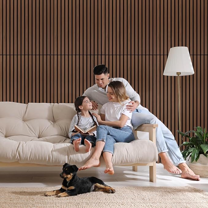 2-Pack Wood Slat Panels for Walls 23.6x47.2in, Oak Sound Panels Noise Reducing Acoustic Wall Paneling, 3D Fluted Wainscoting Panels for Interior Decor