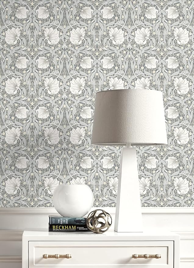 NextWall Pimpernel Floral Peel and Stick Wallpaper (Alloy Grey & Alabaster)