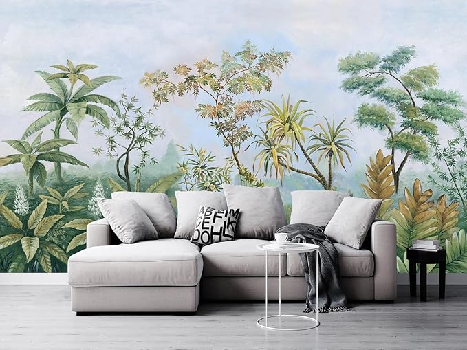 Cliouar-Tropical Plants Southeast Asia Oil Painting Forest Wallpaper Mural Bedroom Living Room Decoration 103" x 69"(Not Self-Adhesive)