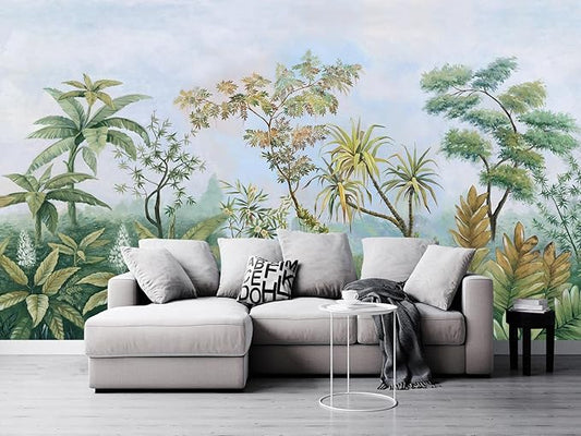 Cliouar-Tropical Plants Southeast Asia Oil Painting Forest Wallpaper Mural Bedroom Living Room Decoration 103" x 69"(Not Self-Adhesive)