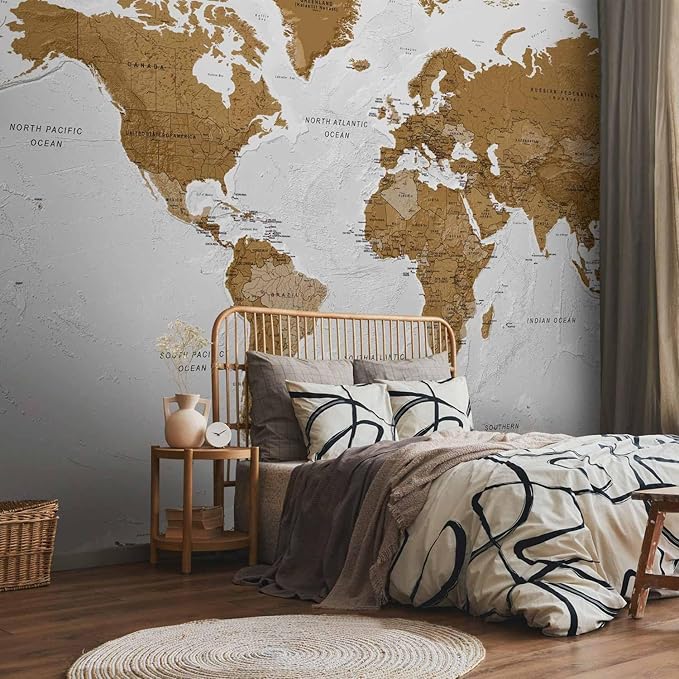 artgeist Premium Wall Mural World Map 138x101 in - XXL Non-Woven Wallpaper Fleece Wall Decor Photo Print Picture Image Design Home Map of The World k-A-0093-a-a