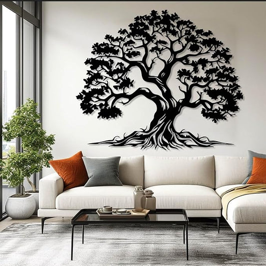 LARNT Tree of Life Metal Wall Art, Tree of Life Decor, Metal Branch Art for Wall, Nature Hanging, Farmhouse Sign, Living Room Wall Decor (Black 1, 30L x 25W)