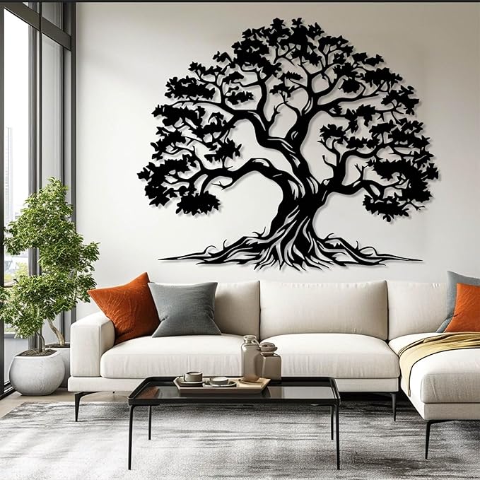 LARNT Tree of Life Metal Wall Art, Tree of Life Decor, Metal Branch Art for Wall, Nature Hanging, Farmhouse Sign, Living Room Wall Decor (Black 1, 24L x 20W)