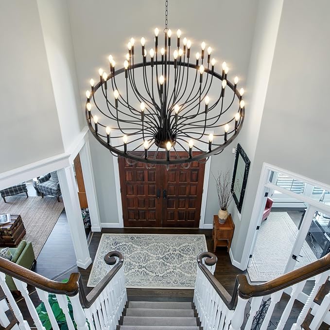 60" Extra Large Chandelier, 48-Light Black Foyer Chandeliers for High Ceilings, Modern Farmhouse Light Fixtures for Dining Room Kitchen Island, E12 Vintage Rustic Industrial Candle Chandeliers