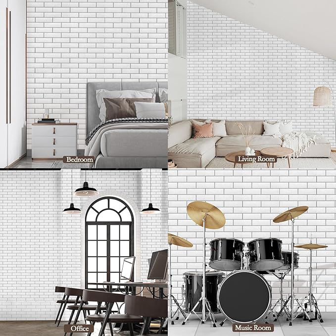 12Pack Acoustic Panels, Self-Adhesive 3D Brick Pattern Sound Proof Panels for Walls, Decorative Sound Dampening Wall Panels for Recording Studios, Offices, Home, 12"×12"×0.4", White