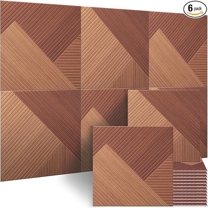 BUBOS Large Acoustic Panels,6 Pack Wood-Pattern Printing Soundproof Wall Panels, Total Size 70.8 x 47.2 Inches Self-Adhesive Decorative Sound Absorbing Panels for Studio, Home,Deep Diamond Weave