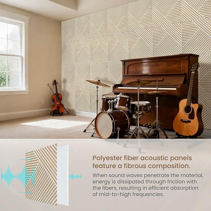 Acoustic Panels, 6 Pack 23.6" x 23.6"x 0.4" Soundproof Wall Panels, Decorative Acoustic Wall Panels, Self-Adhesive Sound Absorbing Panels for Home, Office, Studio, PVC Film Surface (B)