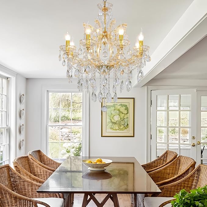 Modern Crystal Chandeliers Luxurious Gold Maria Theresa Chandelier Pendant Lamp for Bedroom Dining Table, Kitchen Island, Living Room, Shatterproof Glass & Dimmable Warm Light