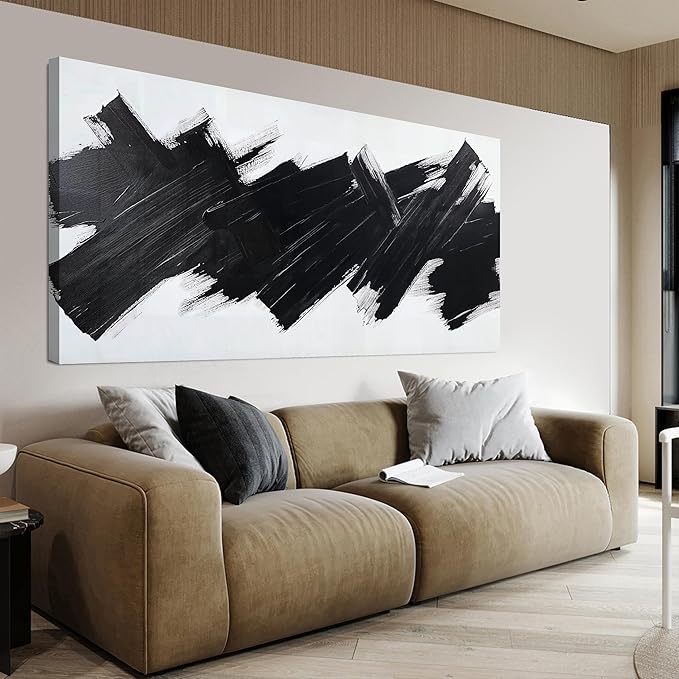 Abstract Wall Art Decor Modern Large Wall Art For Living Room Black Minimalist Wall Art Canvas Prints Black Abstract Art Wall Decorations Artwork for Walls Art Work For Home Office Wall Decor 24" X 48"