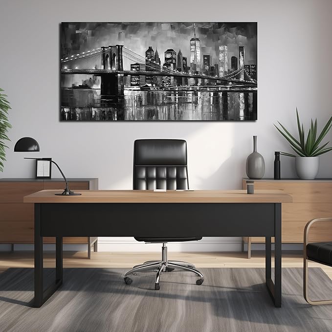 Brooklyn Bridge Wall Art for Living Room Large Size,Black and White Pictures for Wall Bedroom Office Corridor Wall Painting Ready to Hang 29 x 58 Inch