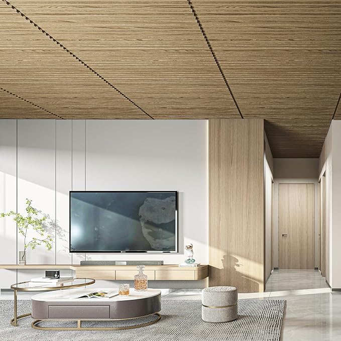 Art3d 12-Pack Slat Design 3D Wall Panels for Interior Wall Decor, 2x4 FT PVC Decorative Drop Ceiling Tiles - Walnut