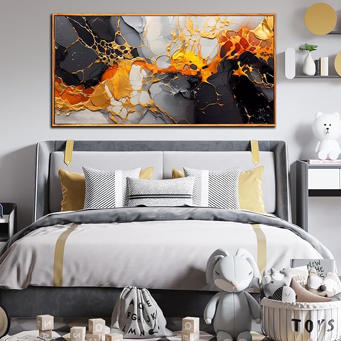 Canvas Abstract Wall-Art for Office - Black and White Pictures for Wall - Framed Prints for Wall Decor Living Room Bedroom 29" x 59"