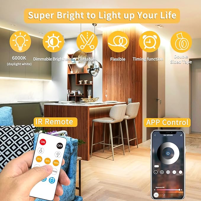 COB LED Strip Lights 100ft,3000K DC 24V Dimmable Warm White Flexible LED Lights Strip for Bedroom,with Remote and app Control LED Rope Lights for Living Room,Shelf,Cabine,Bed