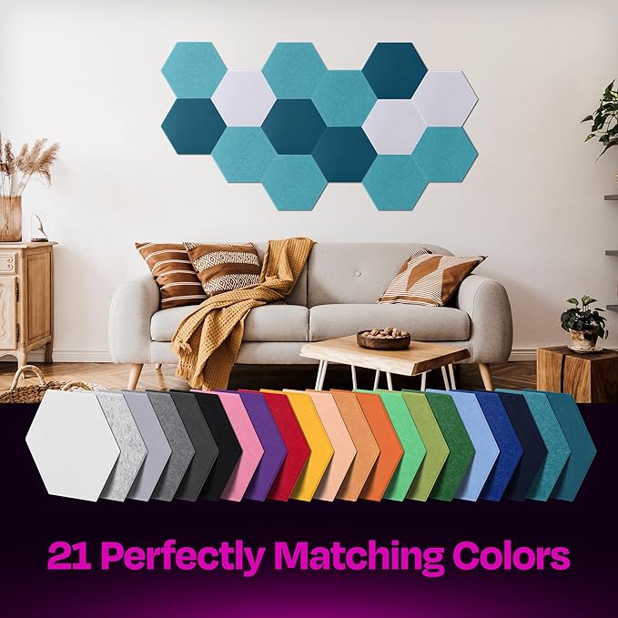 Acoustic Panels 12-Pack Soundproof Wall Panels 12"X10.4"X0.4" Sound Panels High Density Sound Dampening Panels - [Light Turquoise Hexagon]