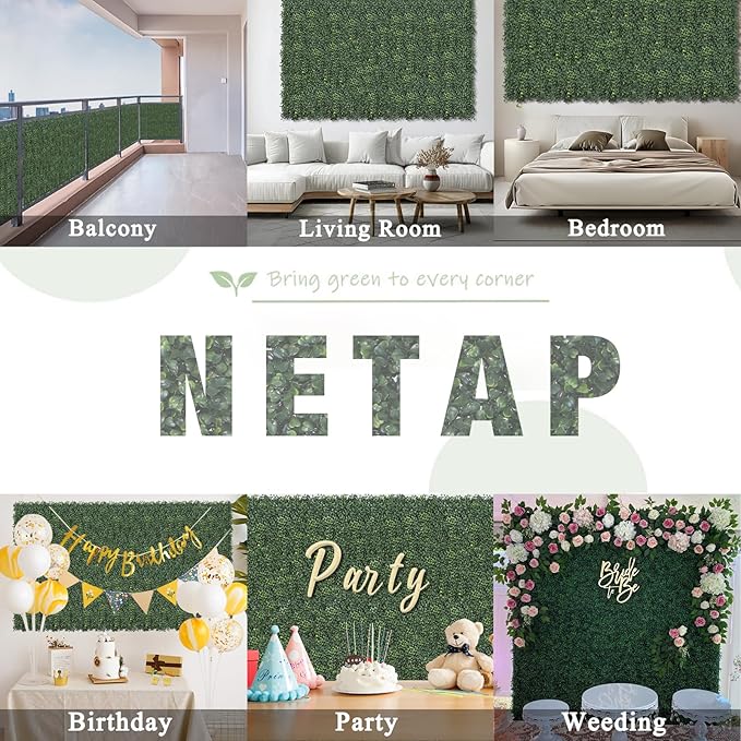 Artificial Grass Wall Panels, 10"x 10"(24P) Faux Boxwood Panels for Outdoor Indoor Green Grass Wall Decor, Party Wedding Garden Fence Decorations