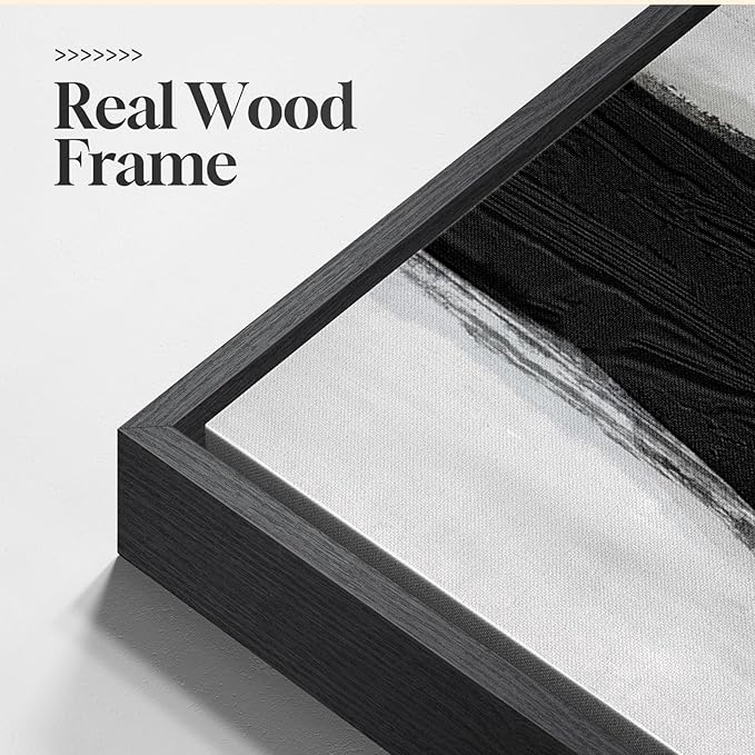 Large Framed Black and White Abstract Wall Art for Living Room, 2 Piece Modern Canvas Prints Wall Paintings Artwork for Walls, Minimalist Black Lines Pictures for Hallway Office Wall Decor 24x36 In